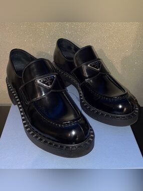 Prada Black Leather Penny Loafers